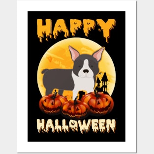 Boston Terrier Dog Scary Pumpkin Halloween Costume Posters and Art